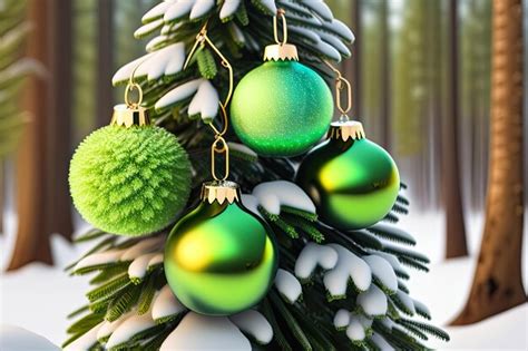 Premium AI Image | A green christmas tree with green balls hanging from it.