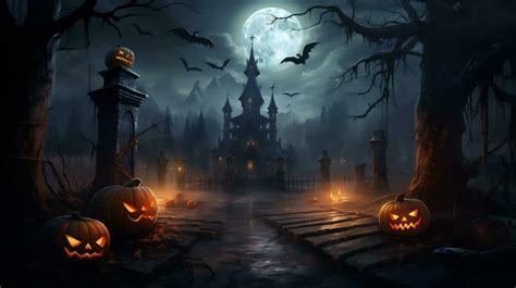 Spooky halloween wallpaper with pumpkin and old house 27807575 Stock ...