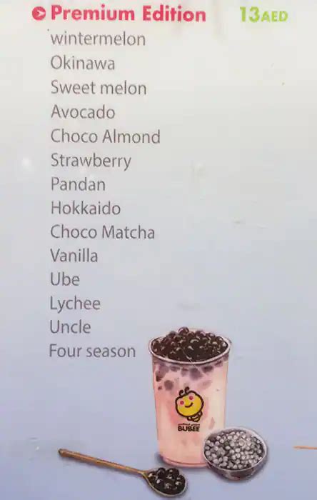 Bubee Drinks Cafe Restaurant Al Rigga Dubai Bubble Tea Restaurant Menu