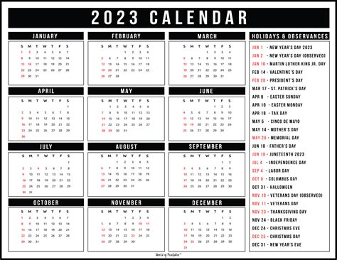 2023 Calendar With Holidays - World of Printables