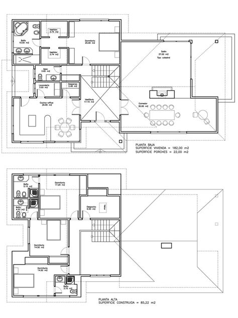 Plano Constructivo De Vivienda De 289 M2 Floor Plans Diagram