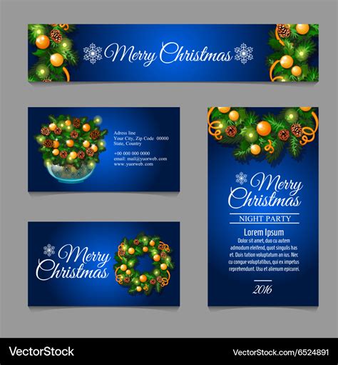 Four business card with christmas decoration Vector Image