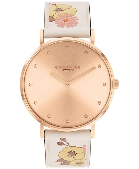 Coach Womens Perry Chalk Floral Leather Strap Watch 36mm Macys