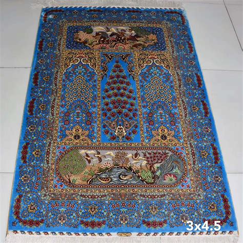 Blue Floral Wall Hanging Tapestry Art Decor Bedroom Handmade Silk Rugs Carpets - Rugs & Carpets