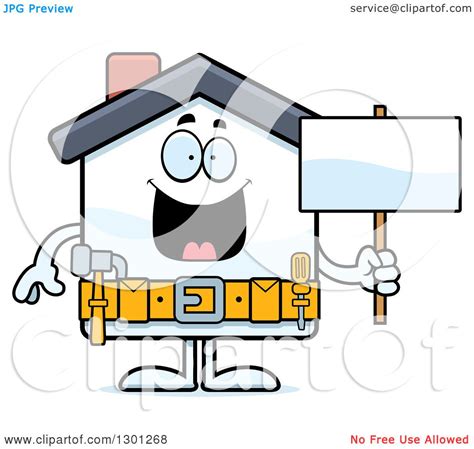 Clipart Of A Cartoon Happy Home Improvement House Character Holding A