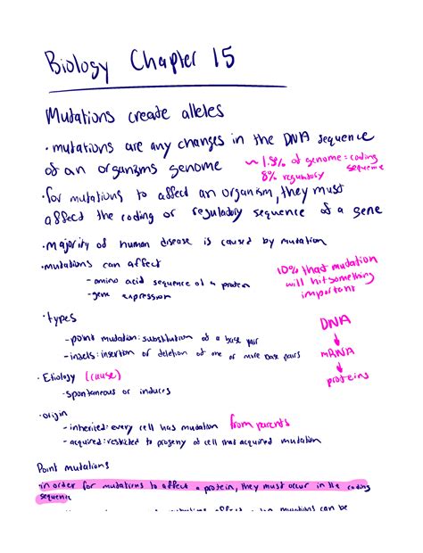 Bio Chapter 15 Notes - Biology Chapter 15 Mutations caralleles