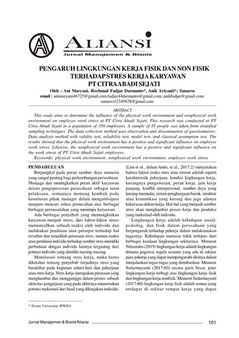 PDF PENGARUH LINGKUNGAN KERJA FISIK DAN NON FISIK TERHADAP STRES