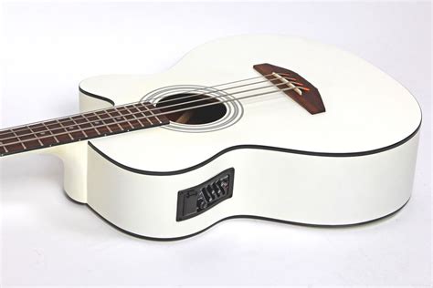 Brand New Lindo White 4 Strings electric / Electro Acoustic BASS Guitar ...