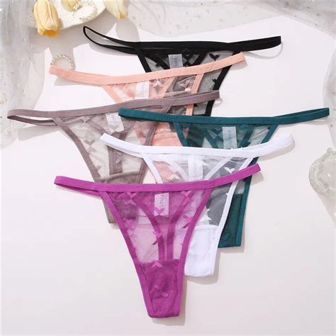 FINETOO PCS Set Women Sexy Lace Floral G String Panties Femme Underwear Lingerie Transparent