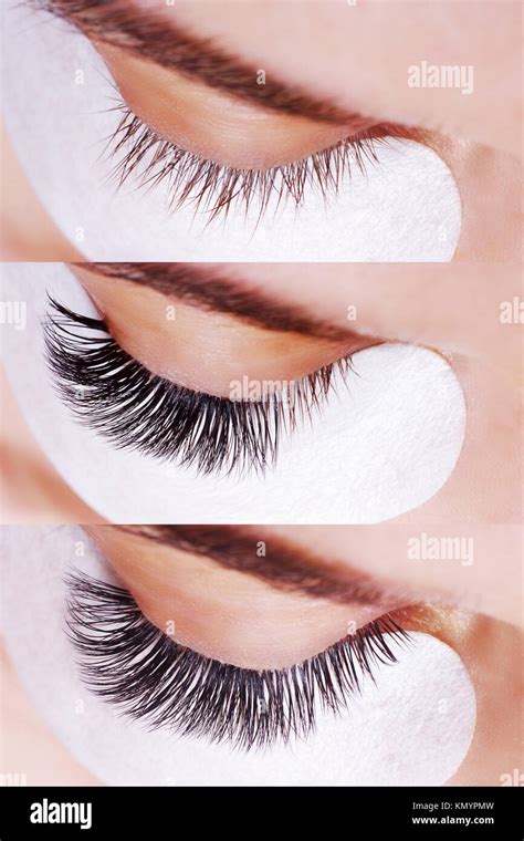 Eyelash Extension Procedure Comparison Of Female Eyes Before And After