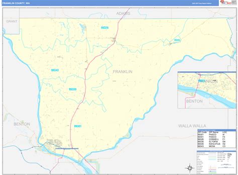 Franklin County, WA Zip Code Wall Map Basic Style by MarketMAPS