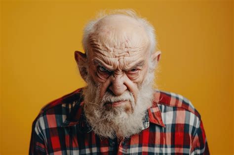 Premium Photo Aggressive Angry Old Man With Beard In Casual Attire