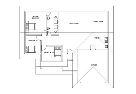 Two Bedrooms Modern House Plan Dwg Net Cad Blocks And House Off