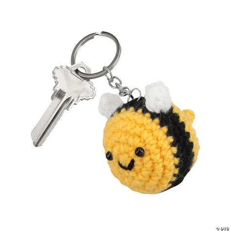 2 1/4" x 4 1/2" Bright Yellow & Black Crochet-Style Bee Keychains - 6