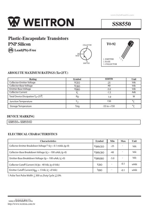 SS8550 Weitron Technology Transistor Hoja de datos Ficha técnica