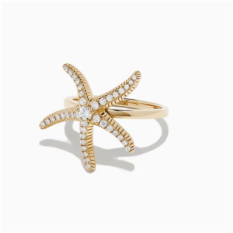 Effy Seaside 14k Yellow Gold Diamond Starfish Ring 037 Tcw