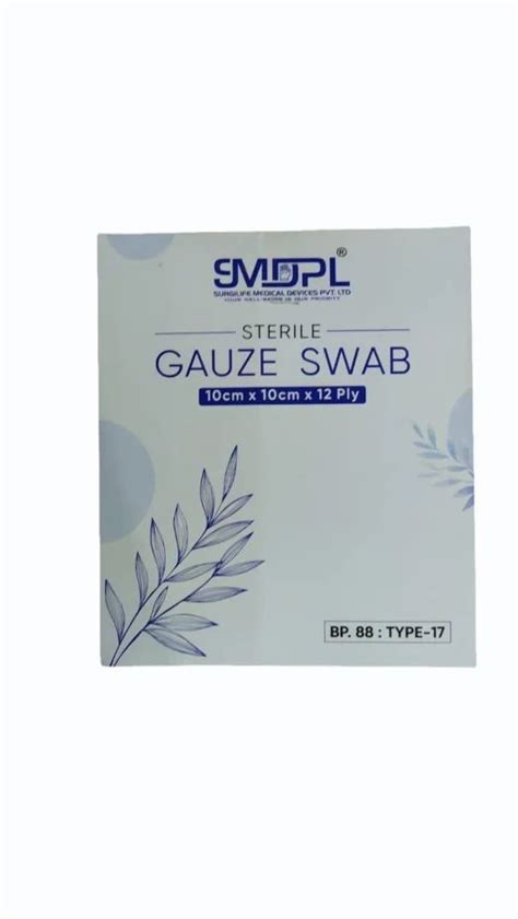 Cotton White 10x10cm Sterile Gauze Swab Size 10cm X 10cm 12 Ply At