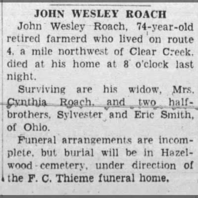 Obituary For JOHN Wesley Roach Aged 74 Newspapers