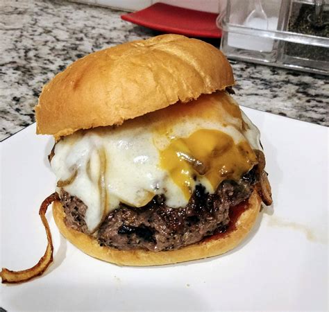 Homemade Cheeseburger With Grilled Onions R Food