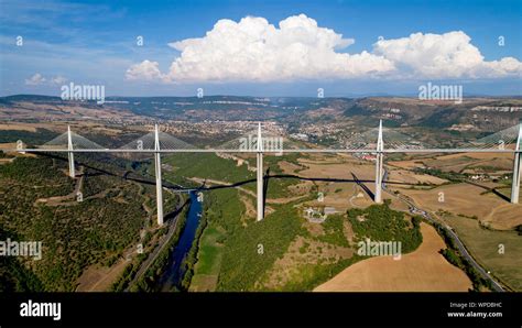 Aerial view of Millau city and Viaduct in the Aveyron Stock Photo - Alamy