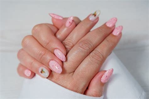 Women S Manicure In Pink Close Up A Woman S Hand With A Beautiful