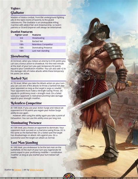 Fighter Subclass The Gladiator Dndhomebrew Dungeons And Dragons