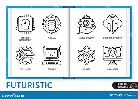 Futuristic Infographics Linear Icons Collection Stock Illustration