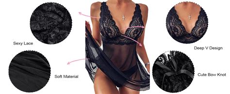 Yutdeng Lingerie Babydoll Nightwear Set Women Sexy Lingerie Sling Bow Sexy Nightdress Deep V Set