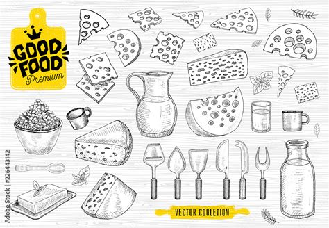 Good food premium market, logo design, cheese shop, cheese milk vector ...