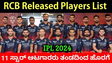 IPL 2024 RCB Released Players List Kannada 11 ಸಟರ ಆಟಗರರ RCB