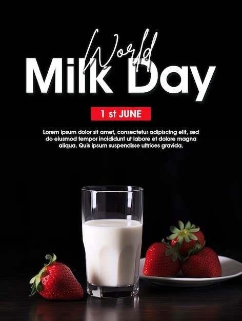 World milk day poster with milk and strawberries | Premium AI-generated PSD