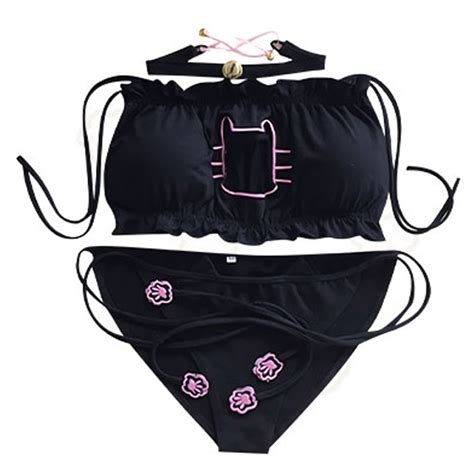 Womens Cosplay Lingerie Japanese Cute Anime Cat Kitten Keyhole Costume