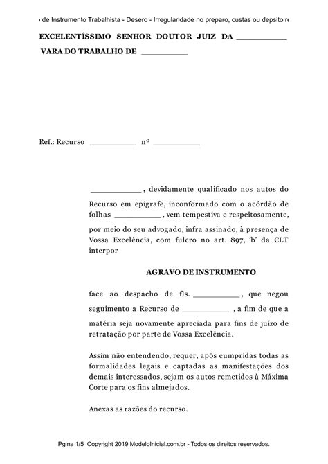 Modelo Agravo De Instrumento Trabalhista Deser O Irregularidade No