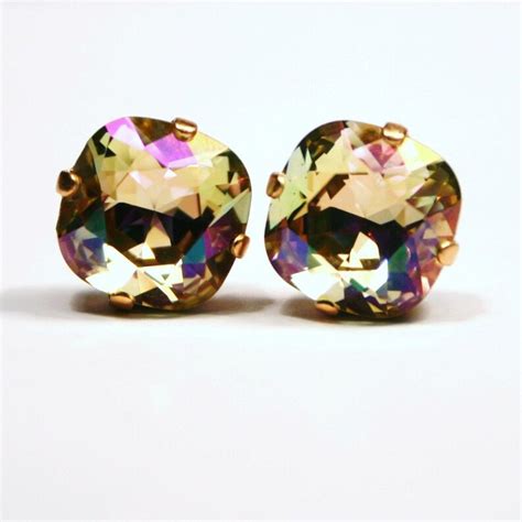 Pastel Rainbow Crystal Stud Earrings Classic Sparkling Etsy