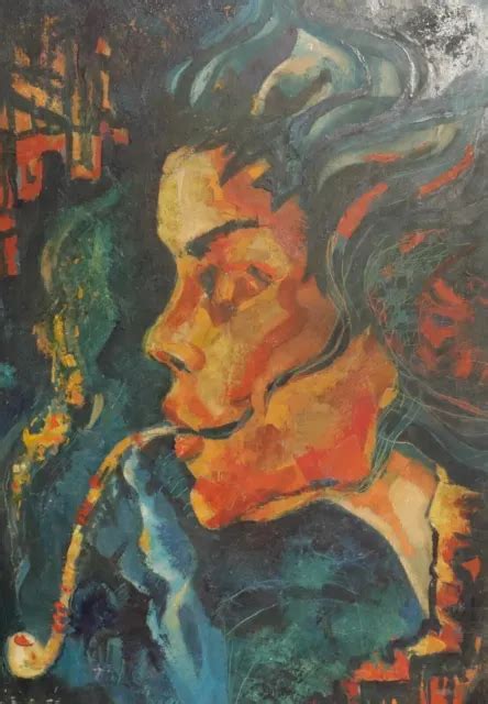 PORTRAIT DE FEMME de peinture à l huile surréaliste vintage EUR 370 12