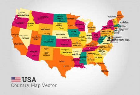 Colorful Vector Map of the United States of America