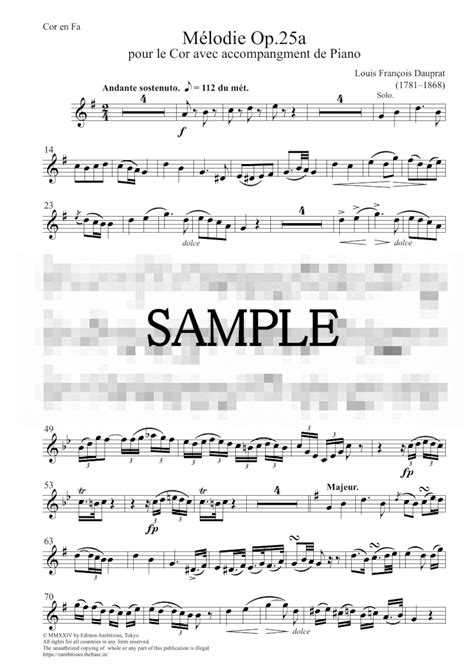 【pdf Hr Pf】 Dauprat 2 Melodies Pour Cor Et Piano Op25a Et B エディション