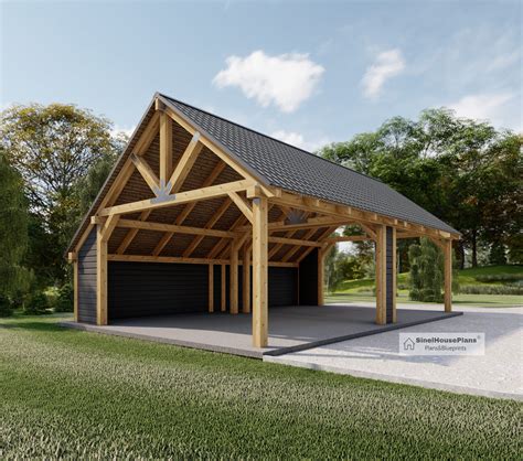 Timber Frame Carports Plan, 34'x22' Wood Pavilion Blueprints ...