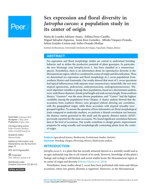 PDF Sex Expression And Floral Diversity In Jatropha Curcas A