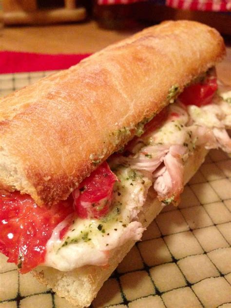 Chicken Pesto With Mozzarella And Tomato On Baguette Eatsandwiches