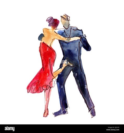 Ilustraci N De Acuarela Pareja Hombre Y Mujer Bailando Tango