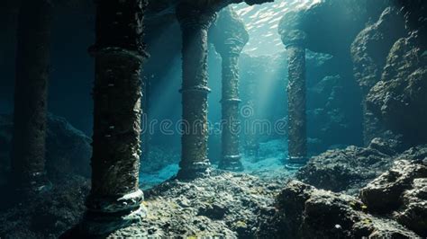 Underwater Cave with Columns and Rock. Soft Focus Stock Illustration ...