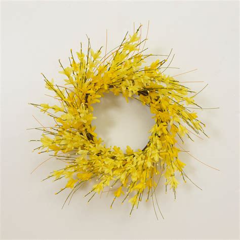 20 Inch Yellow Forsythia Wreath Arrangement With Berry Accents