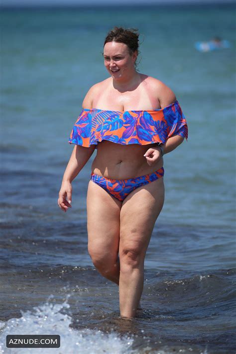 Chanelle Hayes Wearing An Orange Blue Floral Bikini At The Beach In Tenerife Spain Aznude