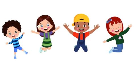 Premium Vector | Jumping kids Happy funny children playing and jumping ...