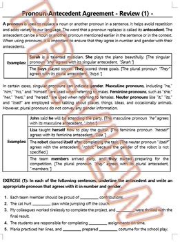 Pronoun Antecedent Subject Verb Agreements Reviews Assessments