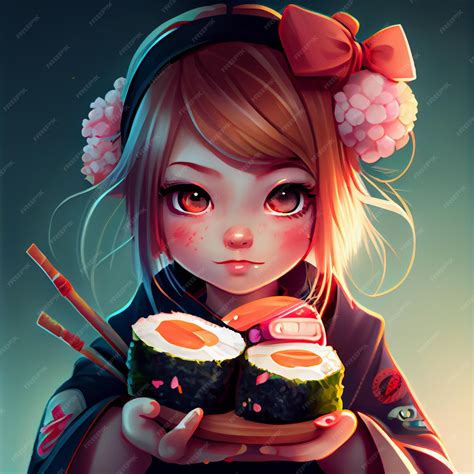 Anime Se Comendo - Menina kawaii comendo sushi anime manga estilo cartoon | Foto Premium