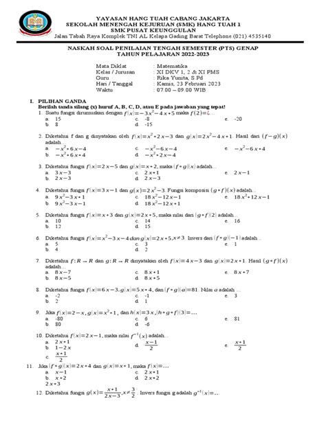 Soal Pas Ganjil Matematika Kelas Xi Pdf