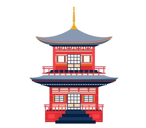 Premium Vector Red And Gray Asian Pagoda Temple Isolated On White