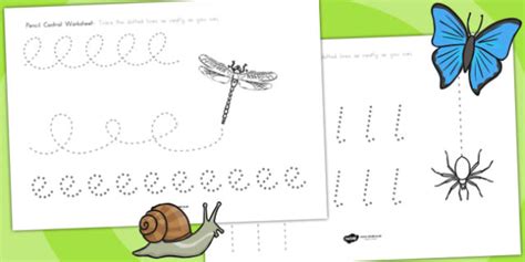 Minibeasts Pencil Control Worksheets Teacher Made